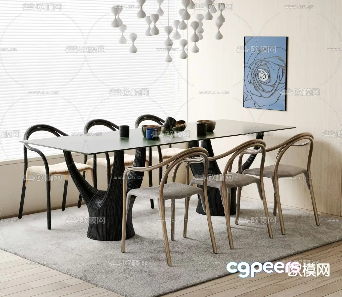 Bar dining table and chairs 3d model
