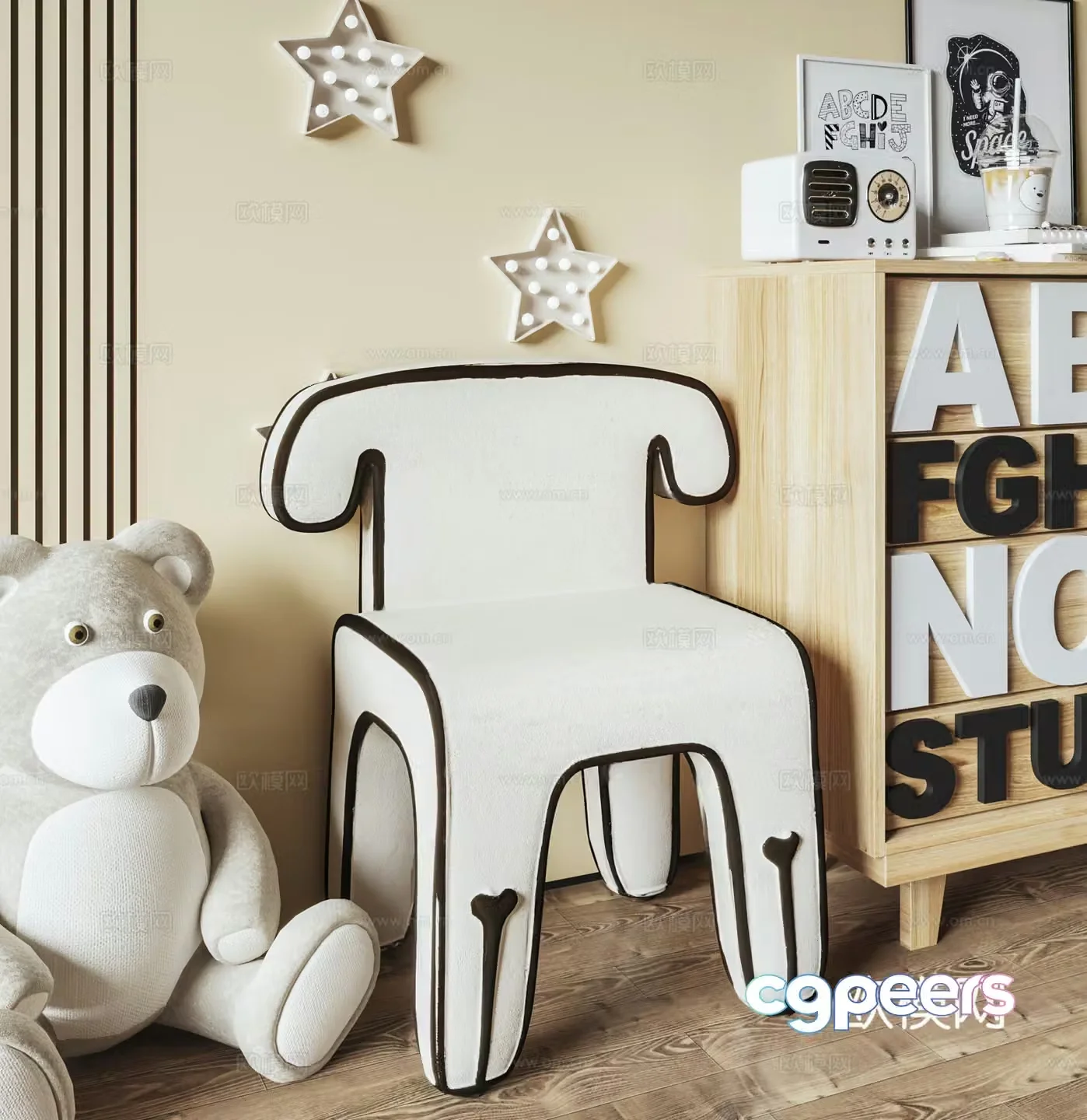 Modern Cream Children’s Chair 3d Model