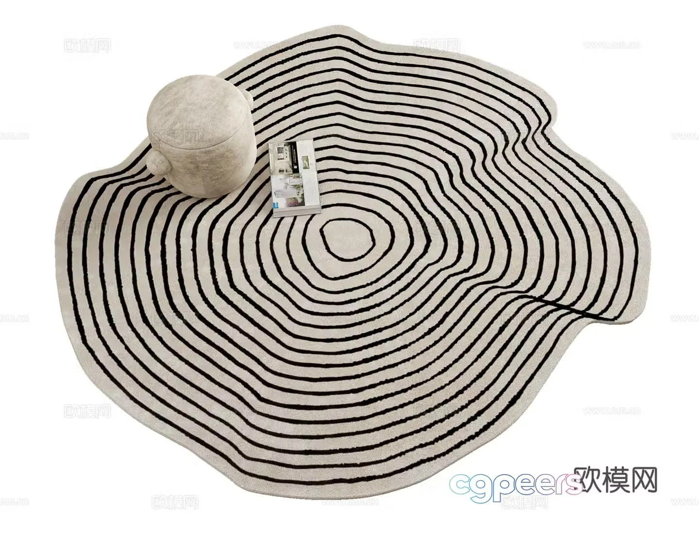 Modern annual ring stripes round shape living room bedroom carpet 3d model