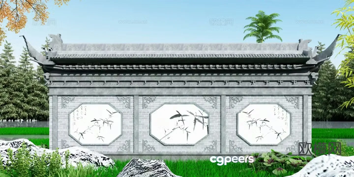 Chinese style landscape wall park landscape wall garden landscape wall 3d model