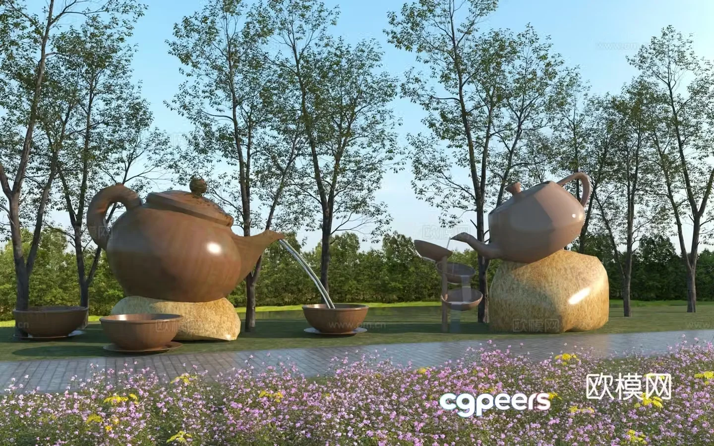 Modern teapot tea set sculpture 3d model
