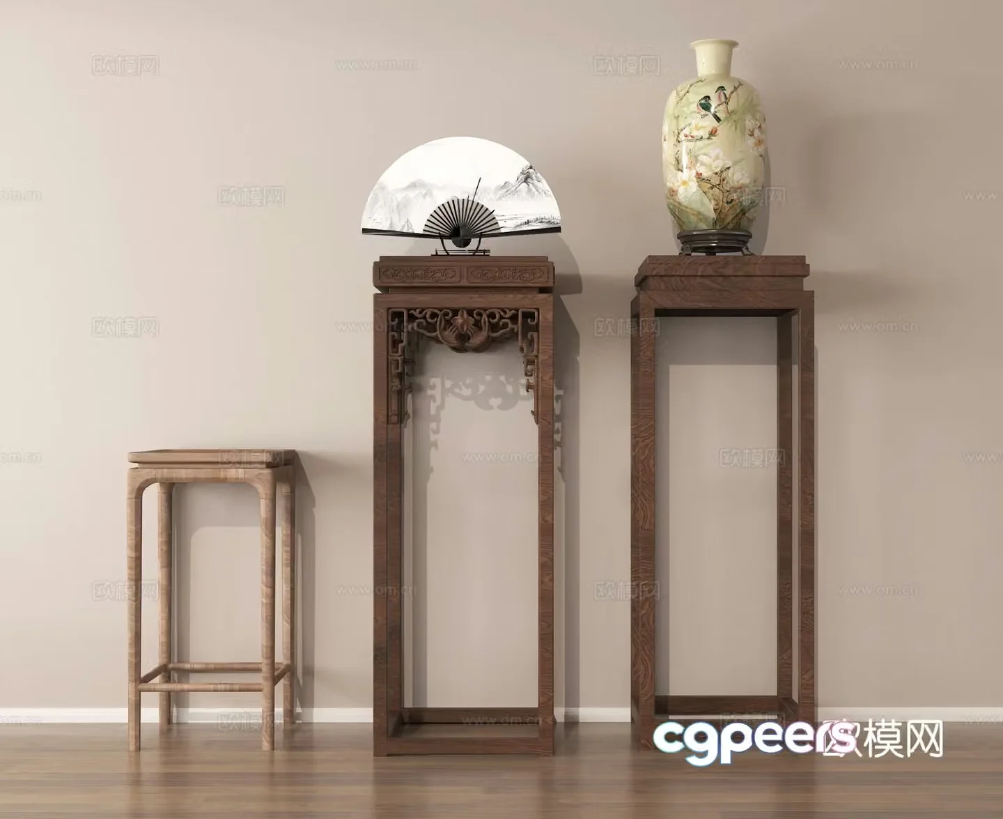 New Chinese style corner table side table flower stand flower table 3D model