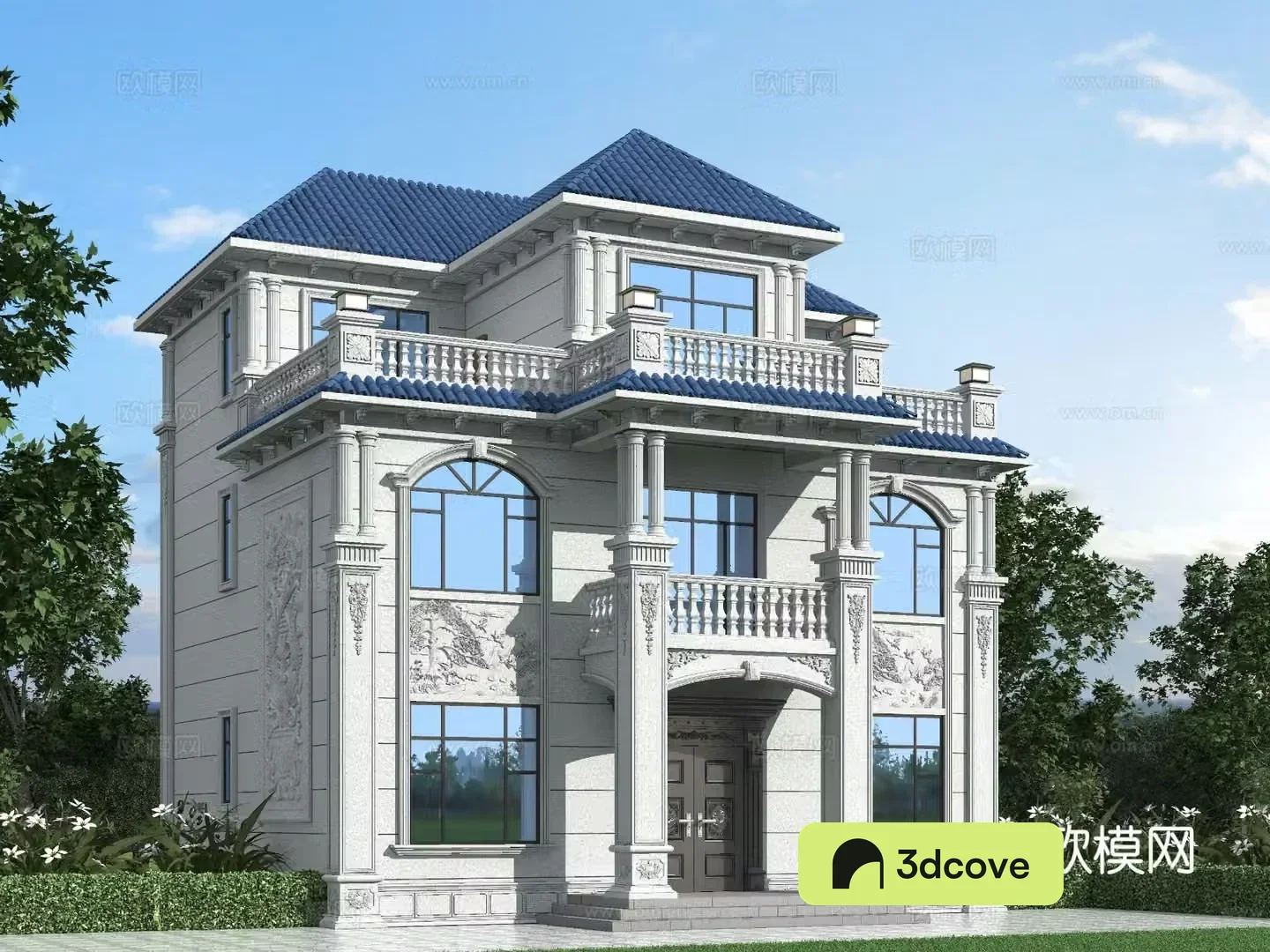 European style single-family villa appearance 3D model