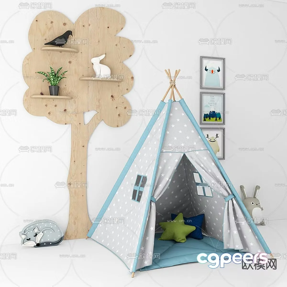 Children’s tent toys tree shelf 3d model