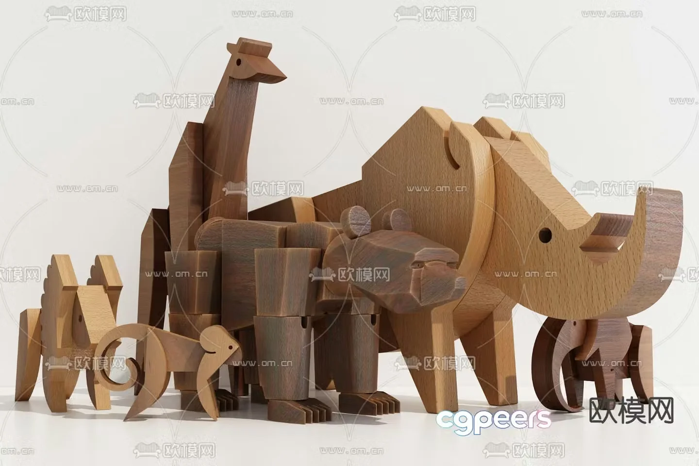 Modern animal wooden building blocks toy 3d model