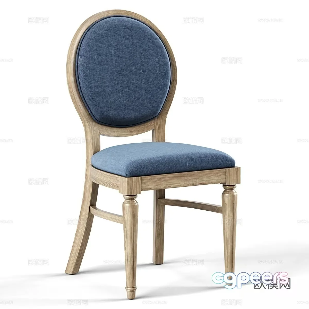 Wooden Chair With Blue Cushion 3D Model – 23658 – VRAY Render