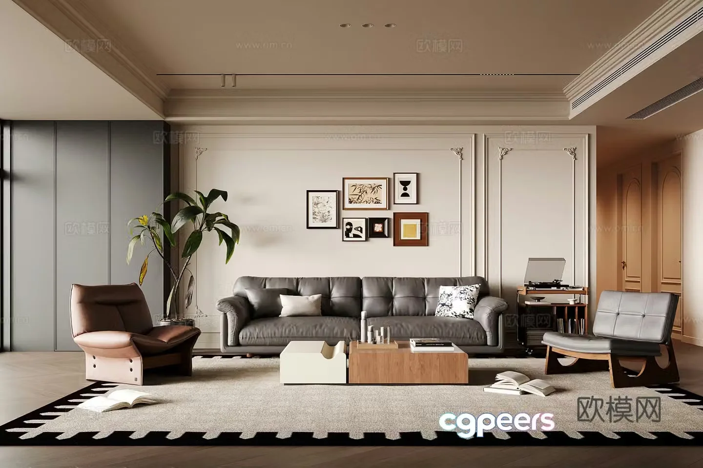 French living room sofa coffee table 3d model