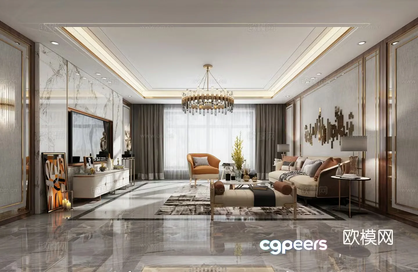 Postmodern fashion modern light luxury postmodern living room 3d model