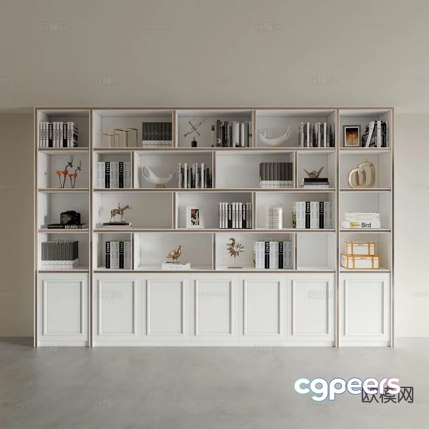 Cream style bookcase bookshelf 3d model