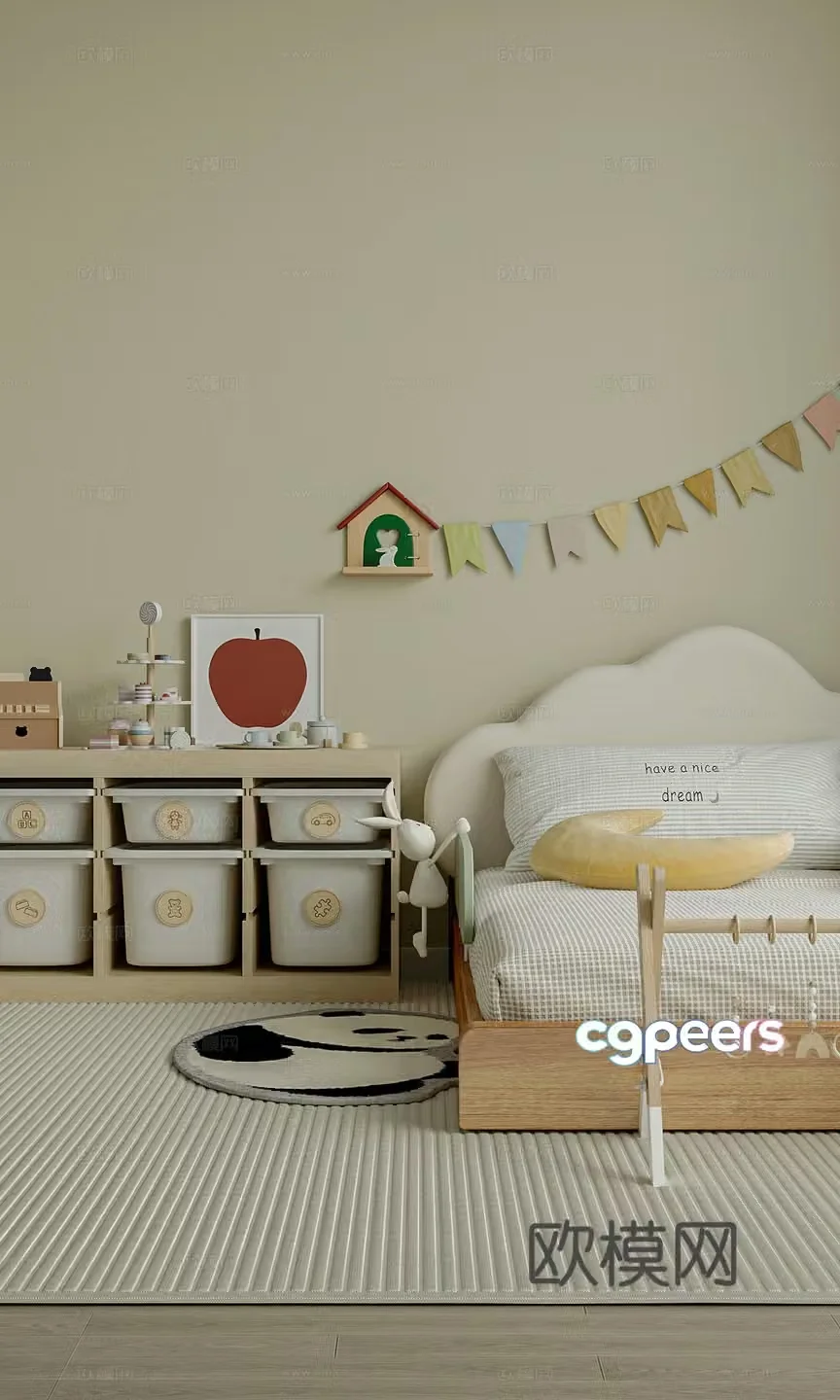 Modern creamy children’s room educational toys children’s bed toy combination hot air balloon light 3d model