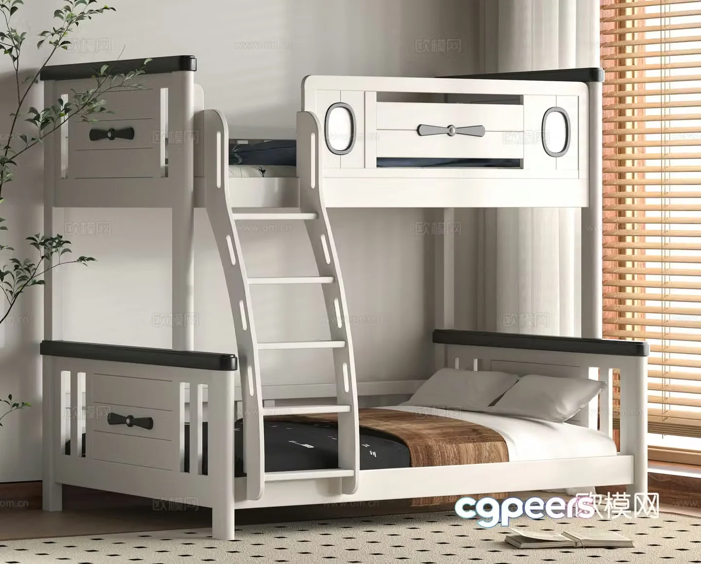 Modern 3D model on and off bed