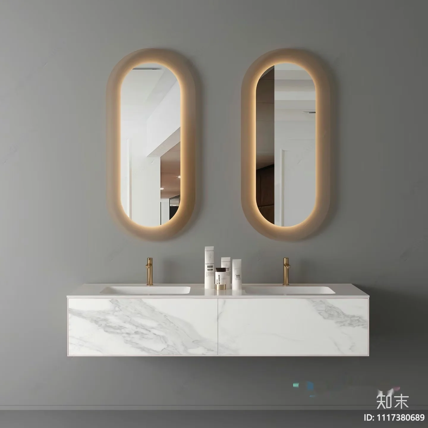 A Double Sink Vanity With Two Mirrors 3D Model – 15189 – VRAY Render