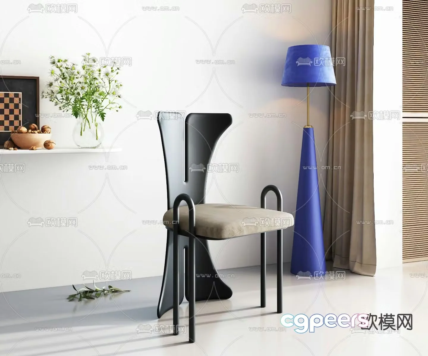 French chair retro dining chair 3d model