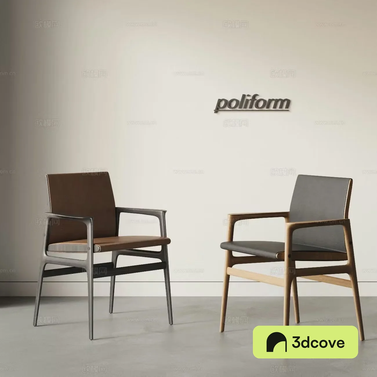 POLIFORM modern single chair combination leather single chair wooden dining chair leisure chair