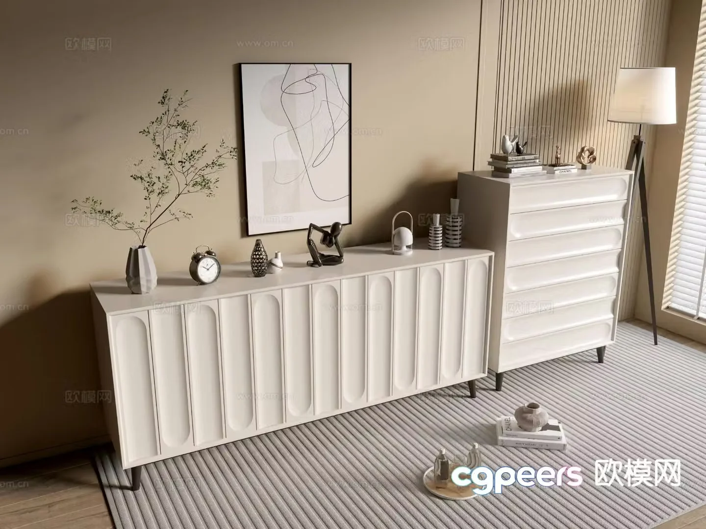 Cream style entrance cabinet 3d model