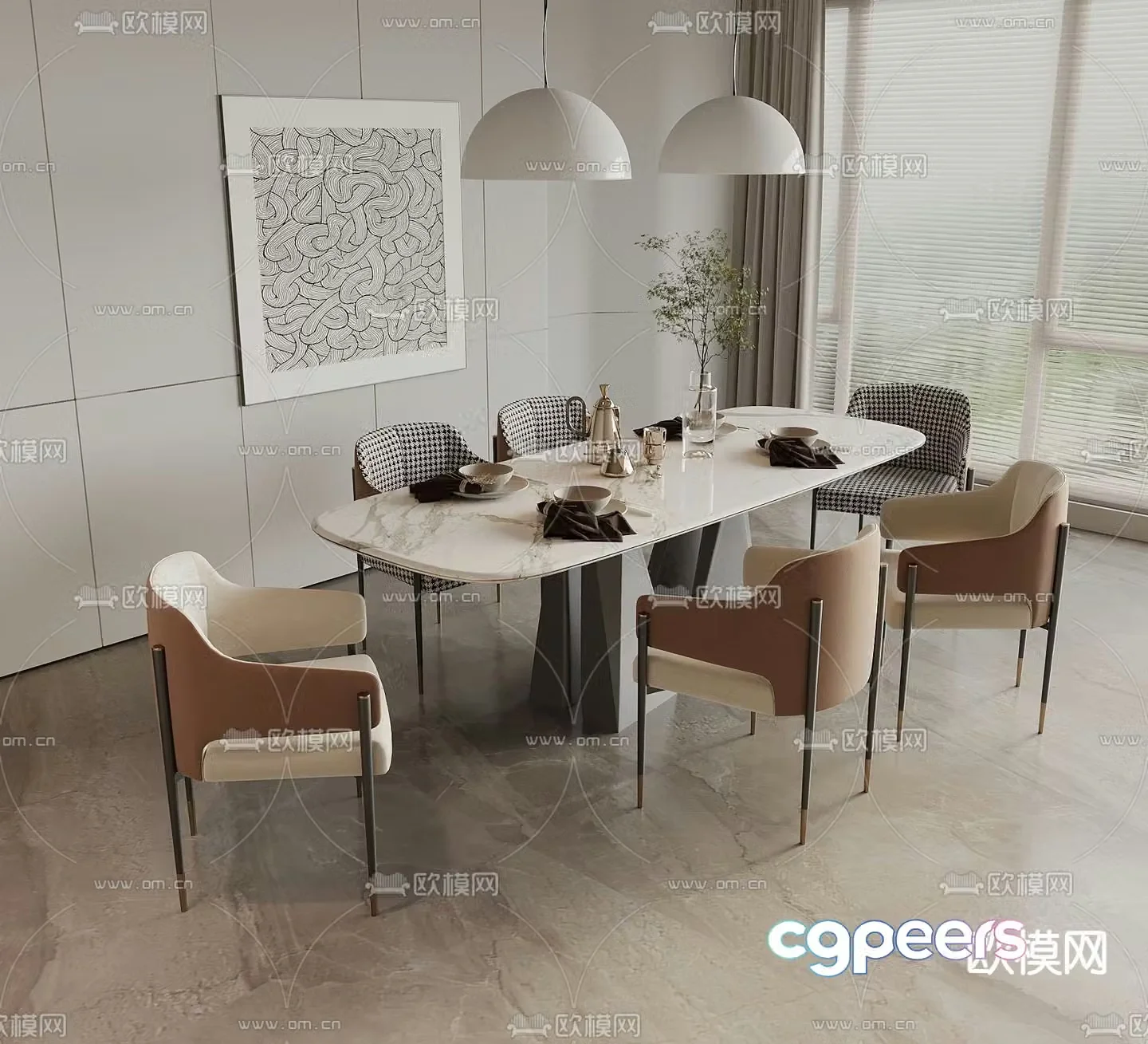 Bar dining table and chairs slate dining table 3d model