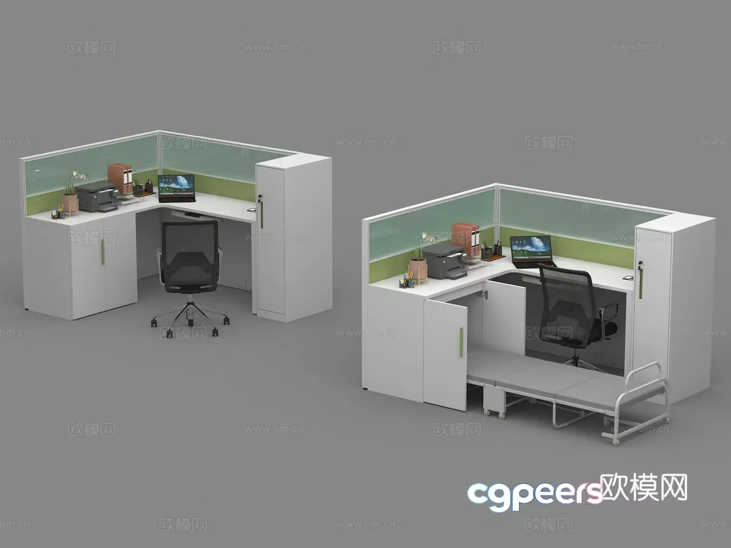 Office desk and chair screen locker staff desk and chair workstation with bed folding bed lunch break 3D model