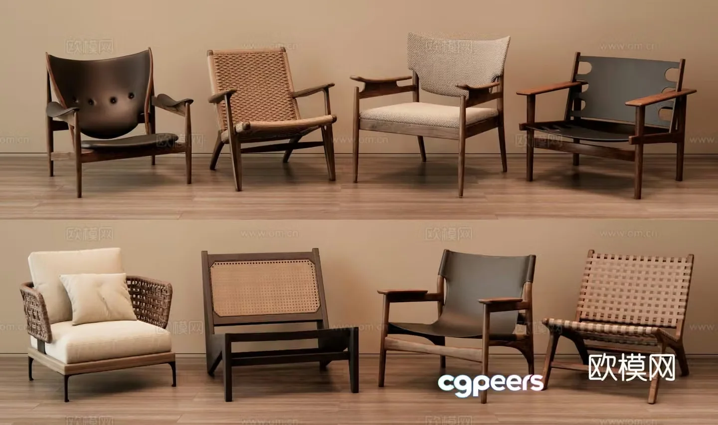 Wabi-sabi style leisure chair armchair rattan chair recliner 3d model