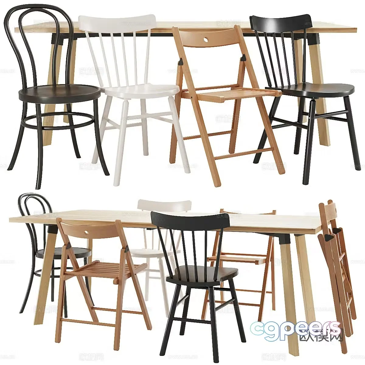 Modern Nordic IKEA dining table and chair 3D model