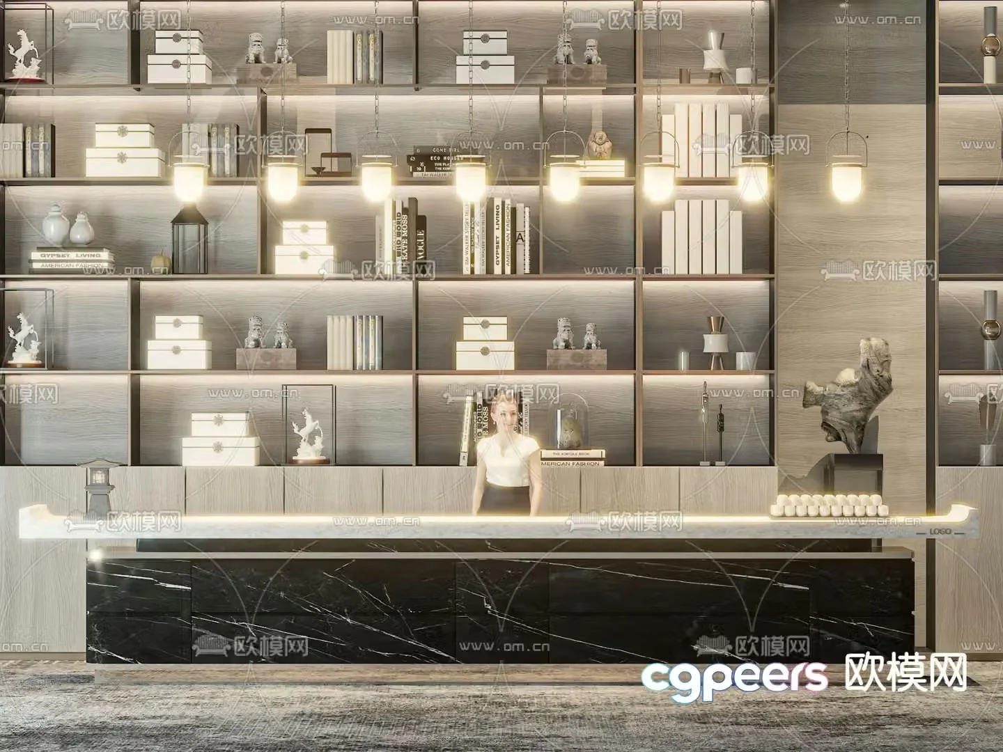 Front desk reception desk 3d model