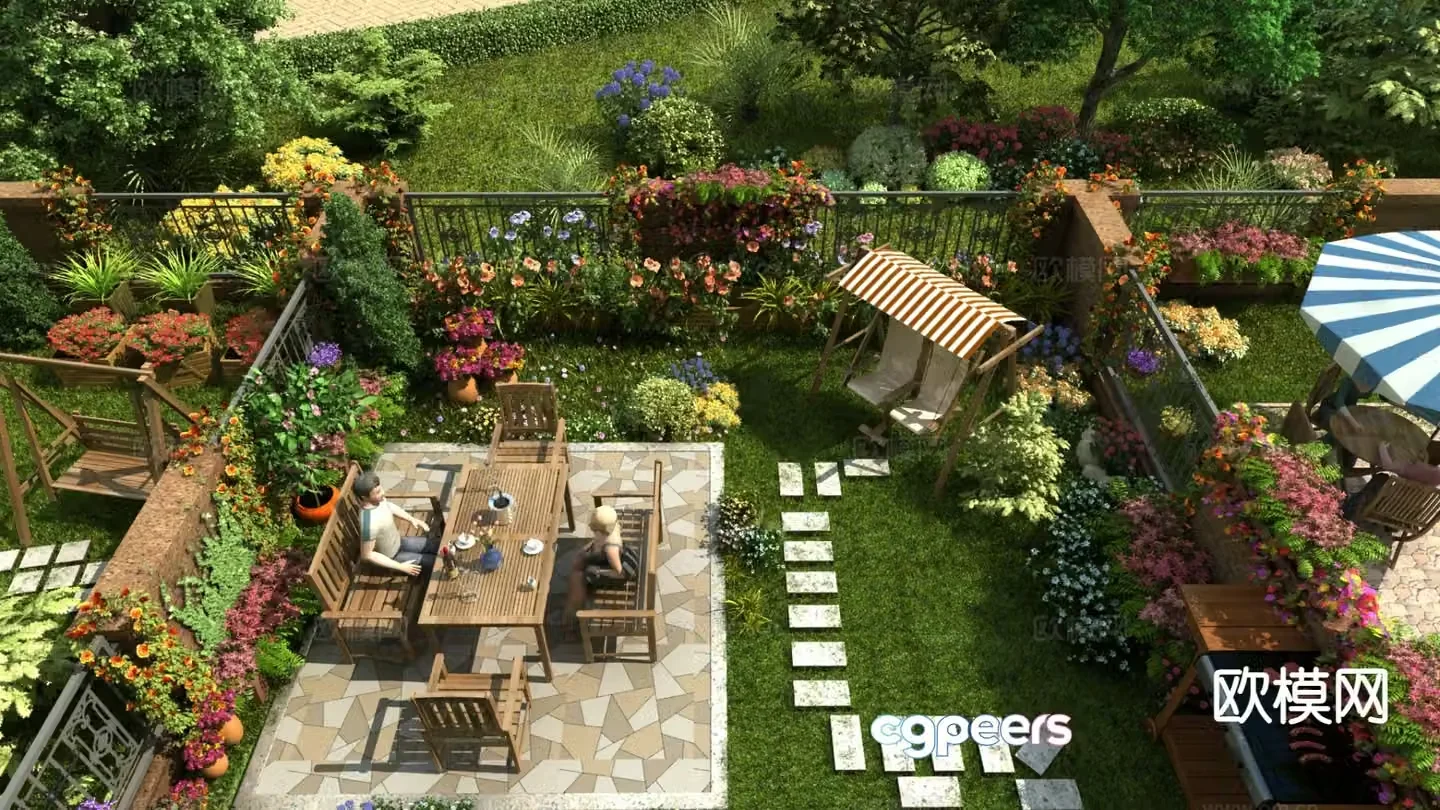 Modern community courtyard landscape garden residential building garden 3d model