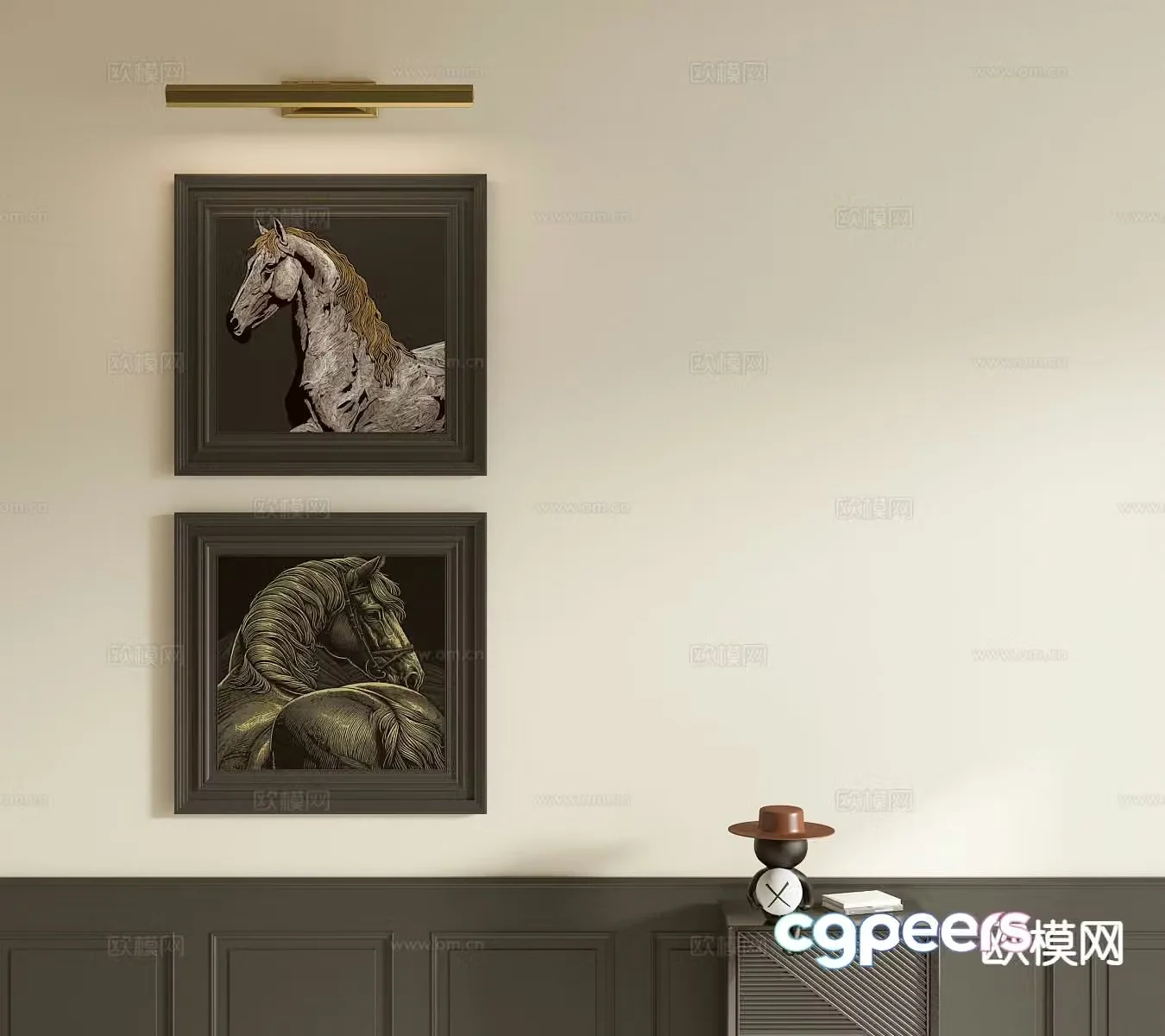 Medieval style decorative painting horse hanging painting 3d model