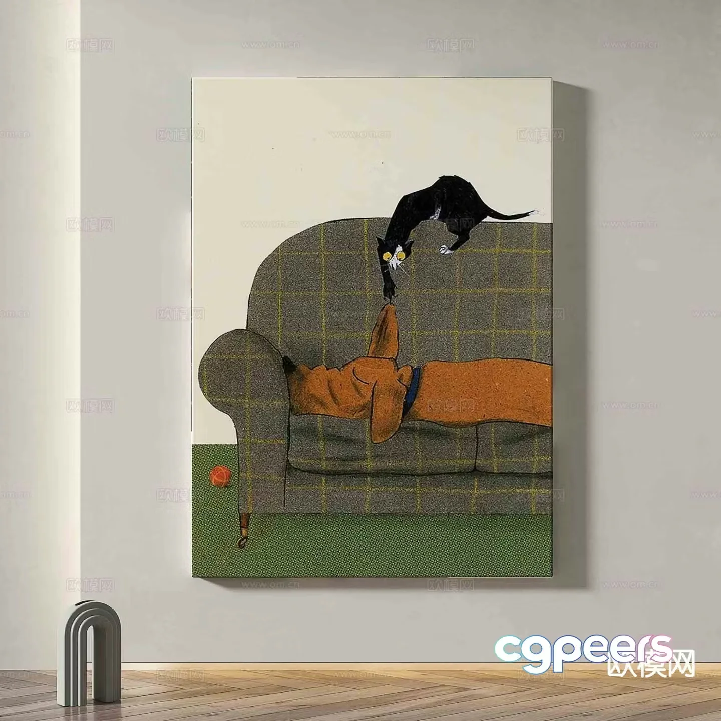 Modern cat hanging painting cartoon hanging painting decorative painting 3d model