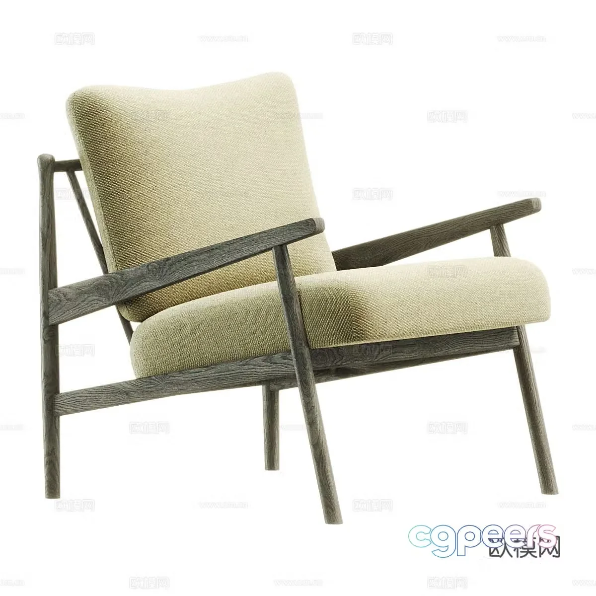 New Chinese style wooden fabric armchair 3D model