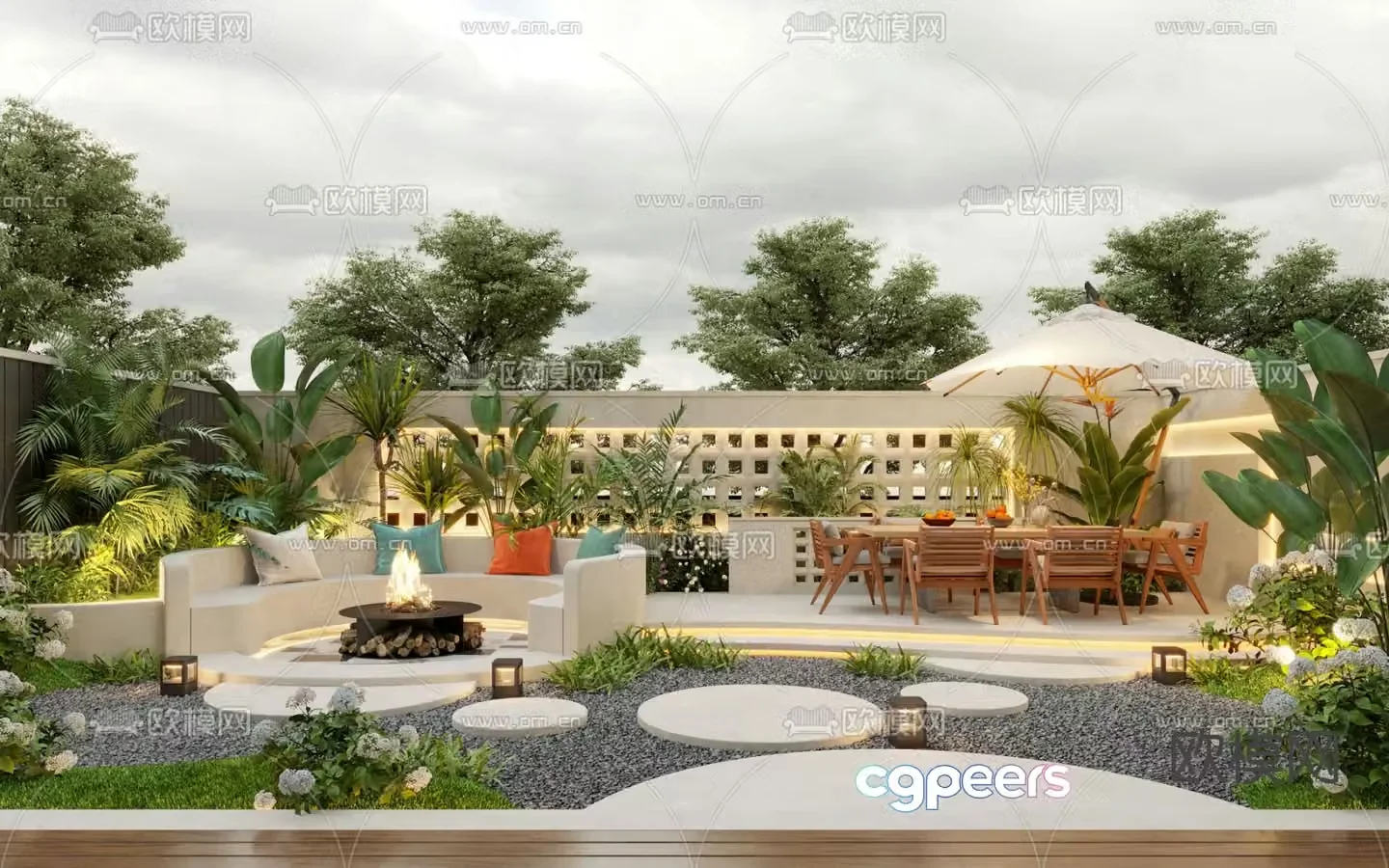 Villa courtyard garden 3d model