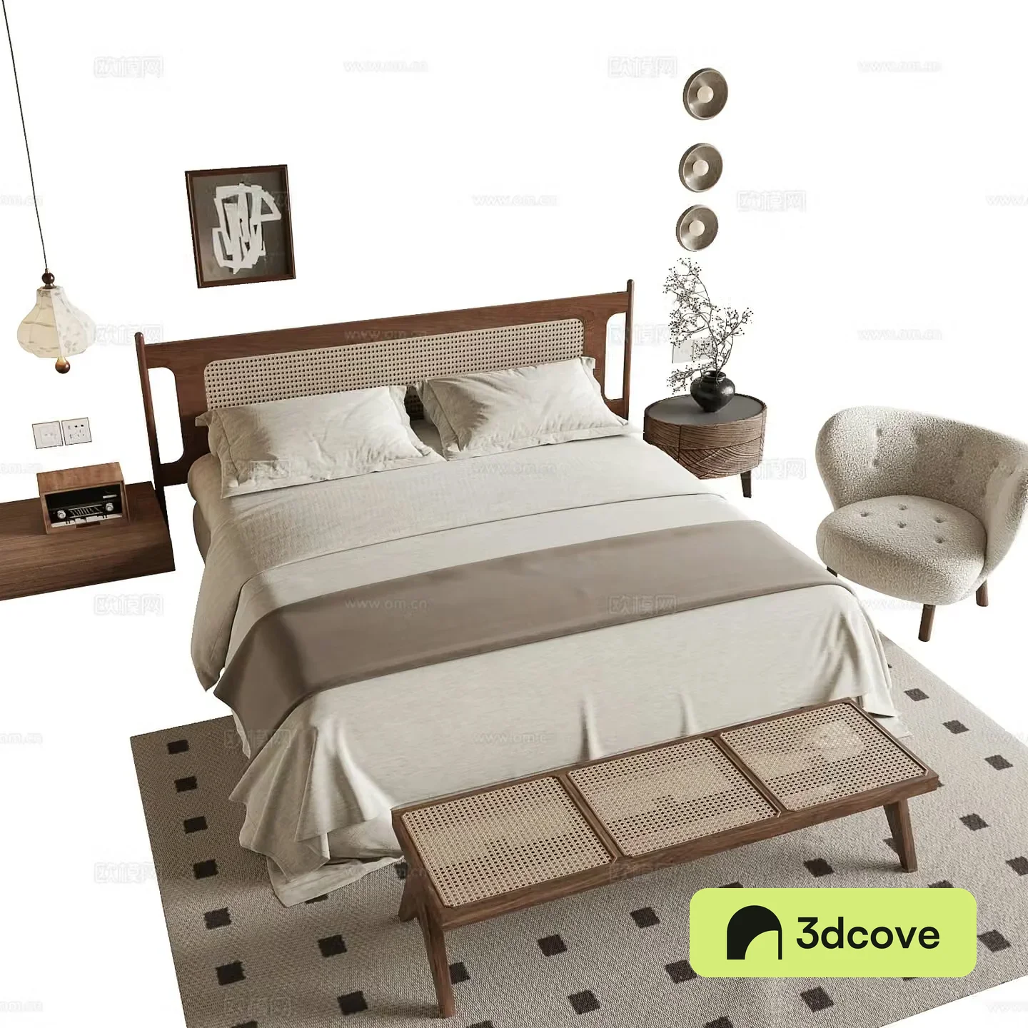 Wabi-sabi style double bed