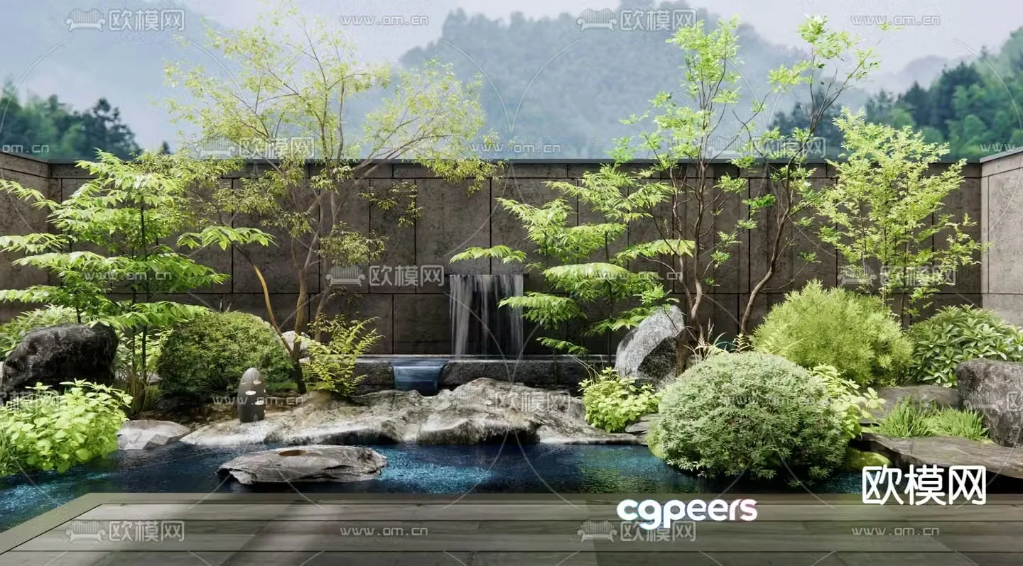 Courtyard water feature rockery water feature 3d model
