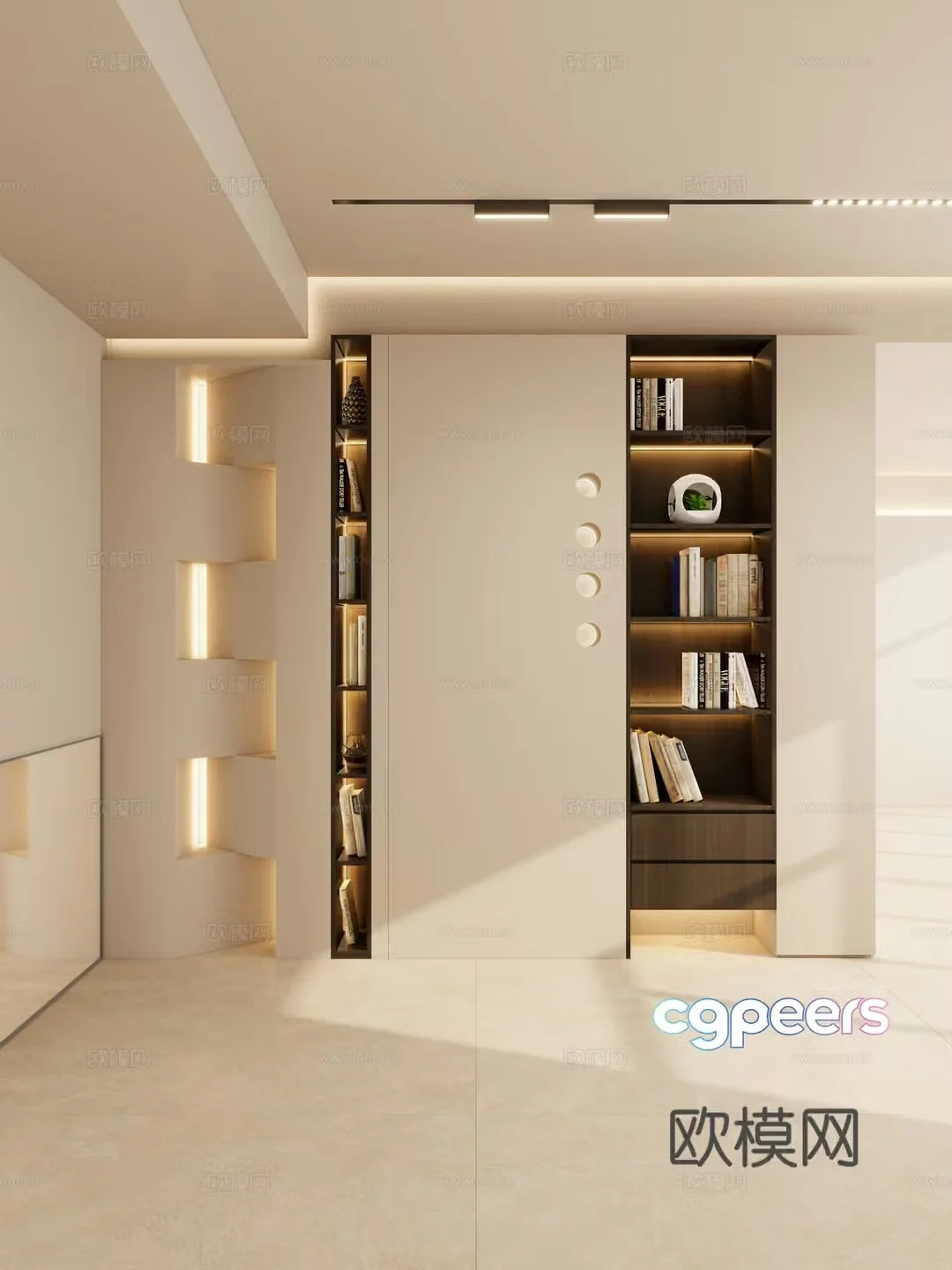 Minimalist Cream Style Geometric Modeling Suspended Top Bookcase Entrance Entrance Entrance 3D Model