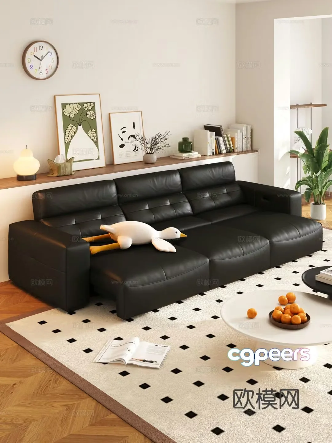 Modern three-seat sofa leather sofa 3d model