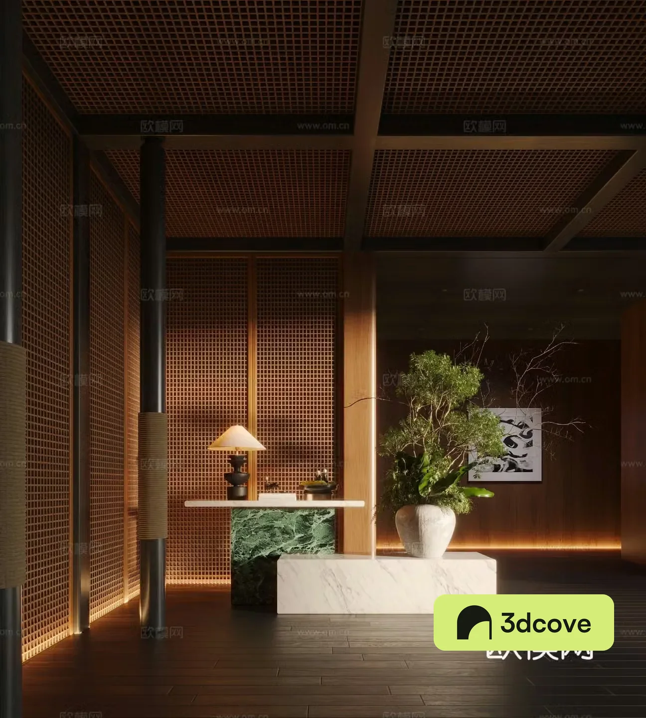 Modern hotel lobby end viewing platform