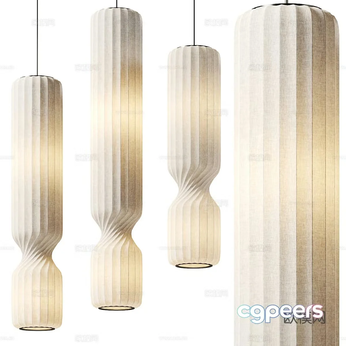 New Chinese style Wasabi Taisto parchment chandelier 3D model