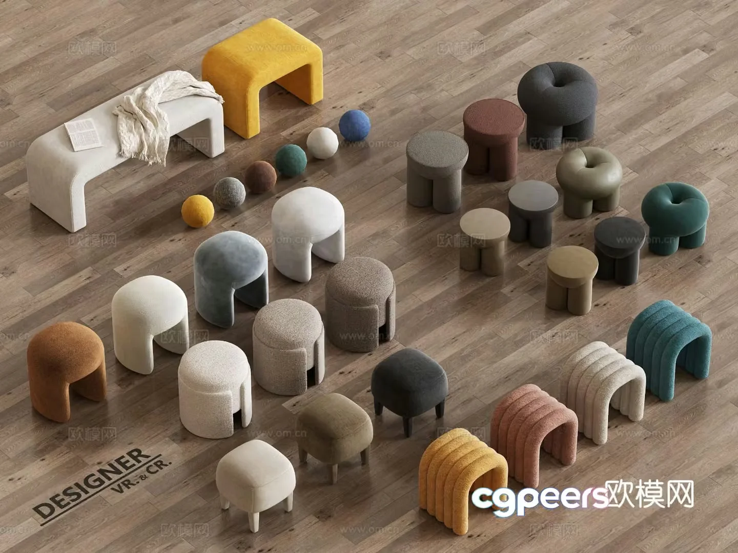 Modern stool low stool sitting stool round stool 3d model
