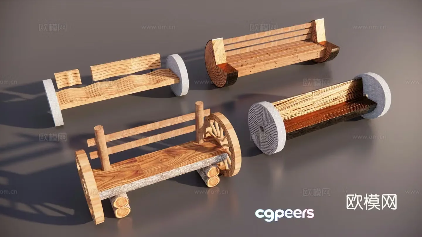 Chinese-style rural original ecological seats Rural landscape seats Farm tool landscape sketch Stone mill seat landscape 3D model