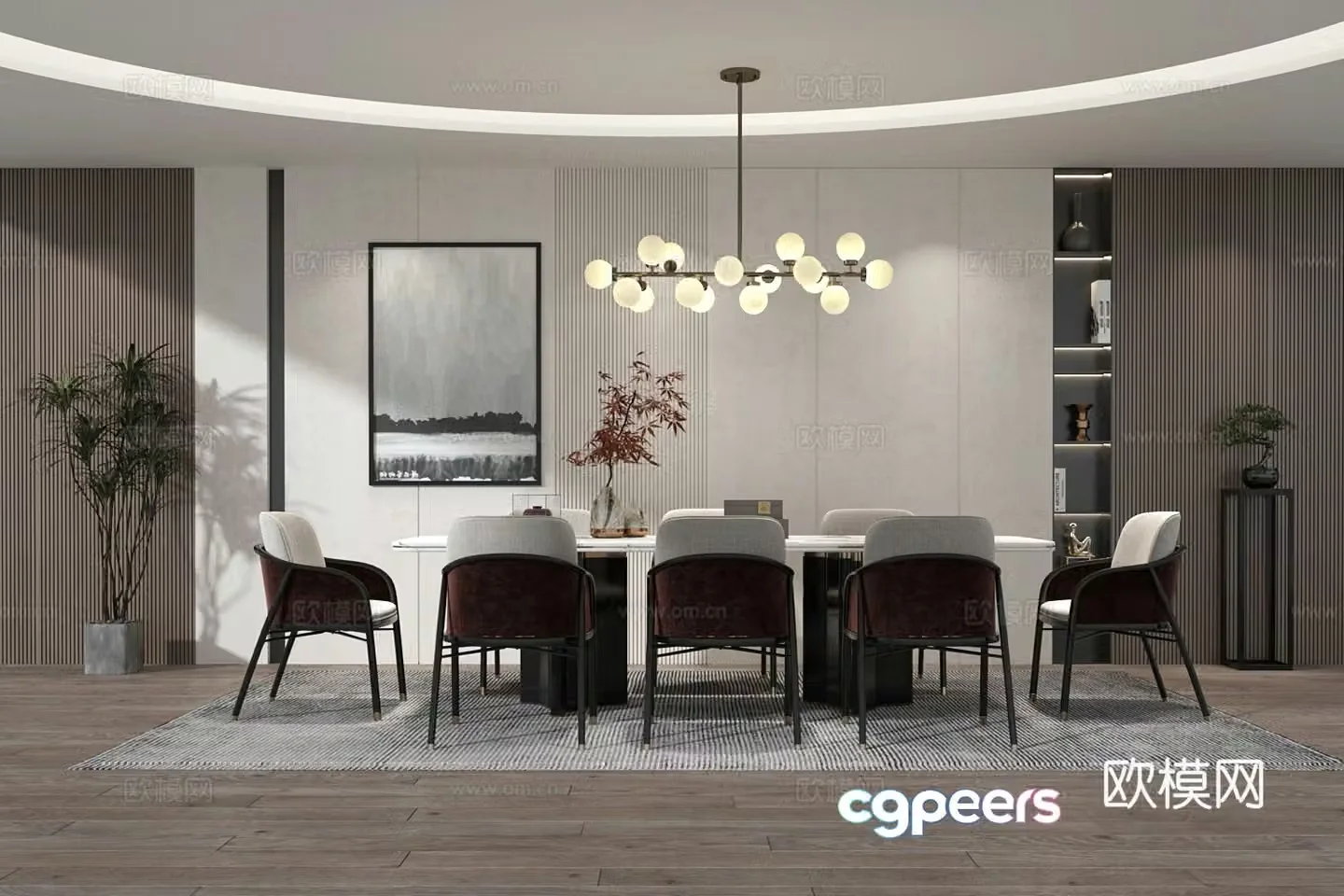 Modern dining table and chair chandeliers combination Restaurant ornaments combination Restaurant chandeliers 3D model