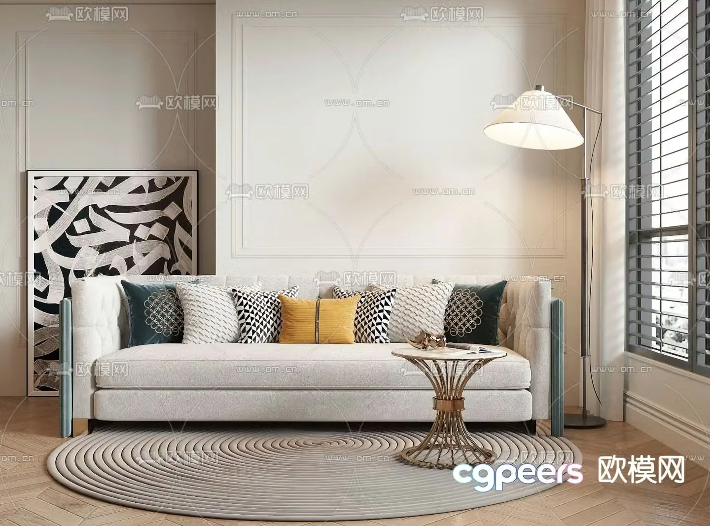 American sofa three-person sofa 3d model