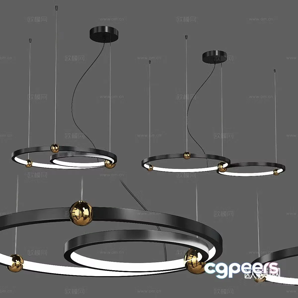 Modern Italian light luxury circle metal chandelier 3D model