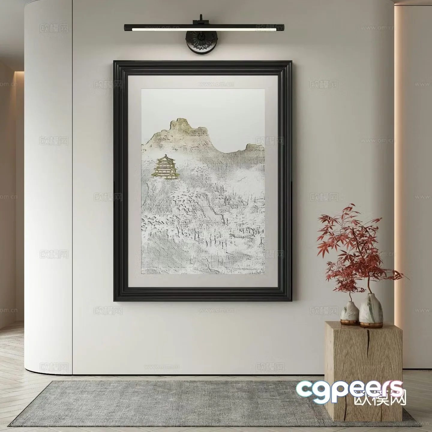 New Chinese style decorative painting architectural painting hanging painting 3D model