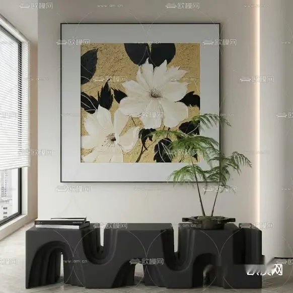 A Square Painting Of White Flowers 3D Model – 15704 – VRAY Render