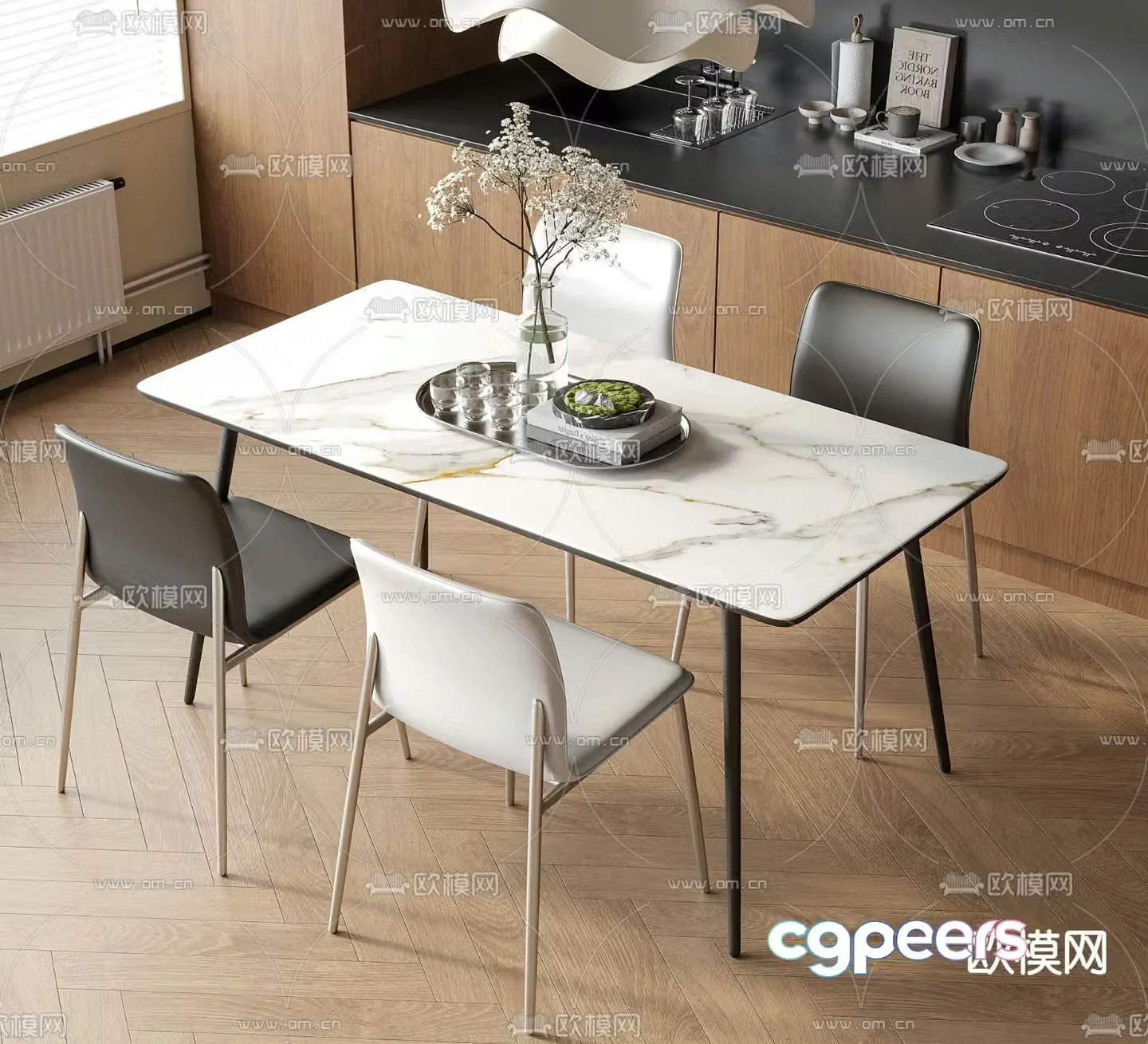 Bar dining table and chairs slate dining table 3d model