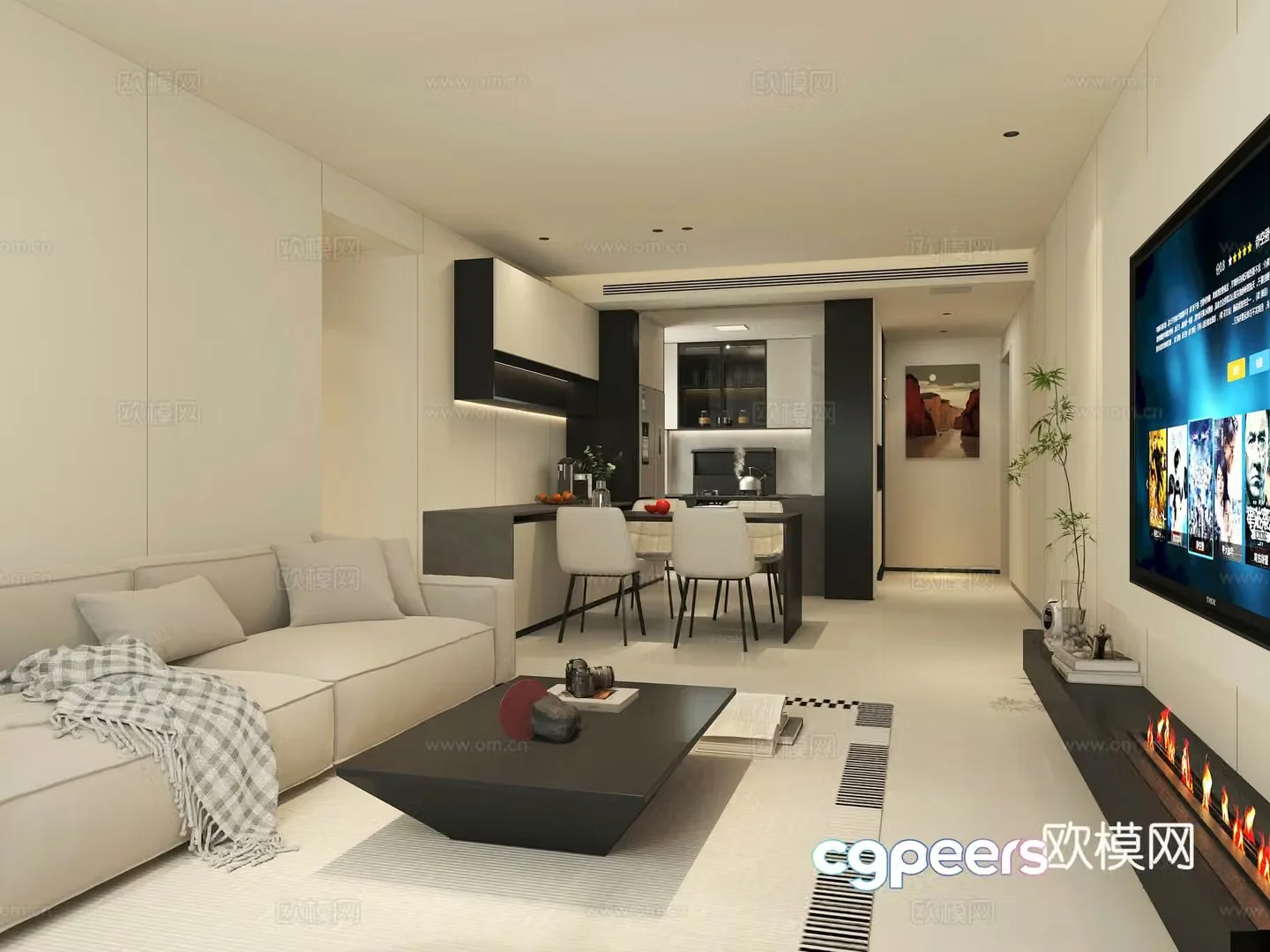Italian minimalist living and dining room 3D model
