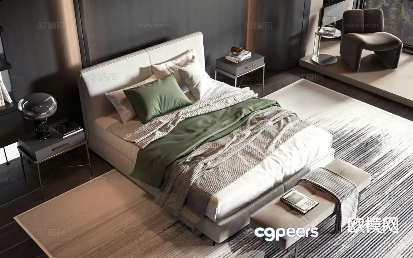 Modern double bed 3d model