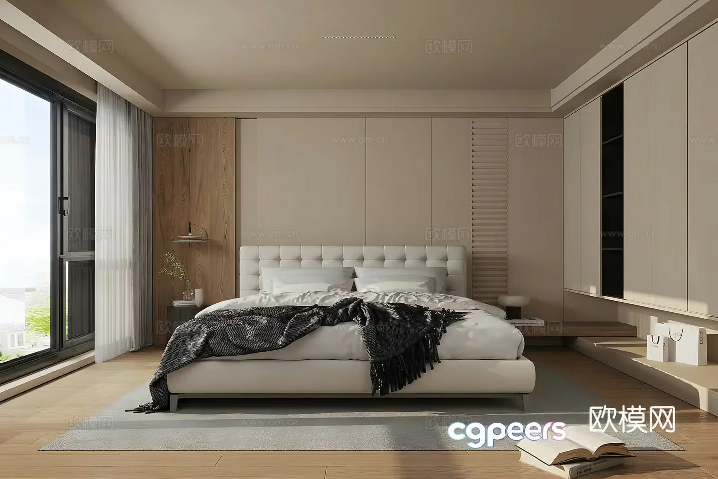 Modern home bedroom light luxury style elder room second bedroom leather bedroom bed bedside table 3D model