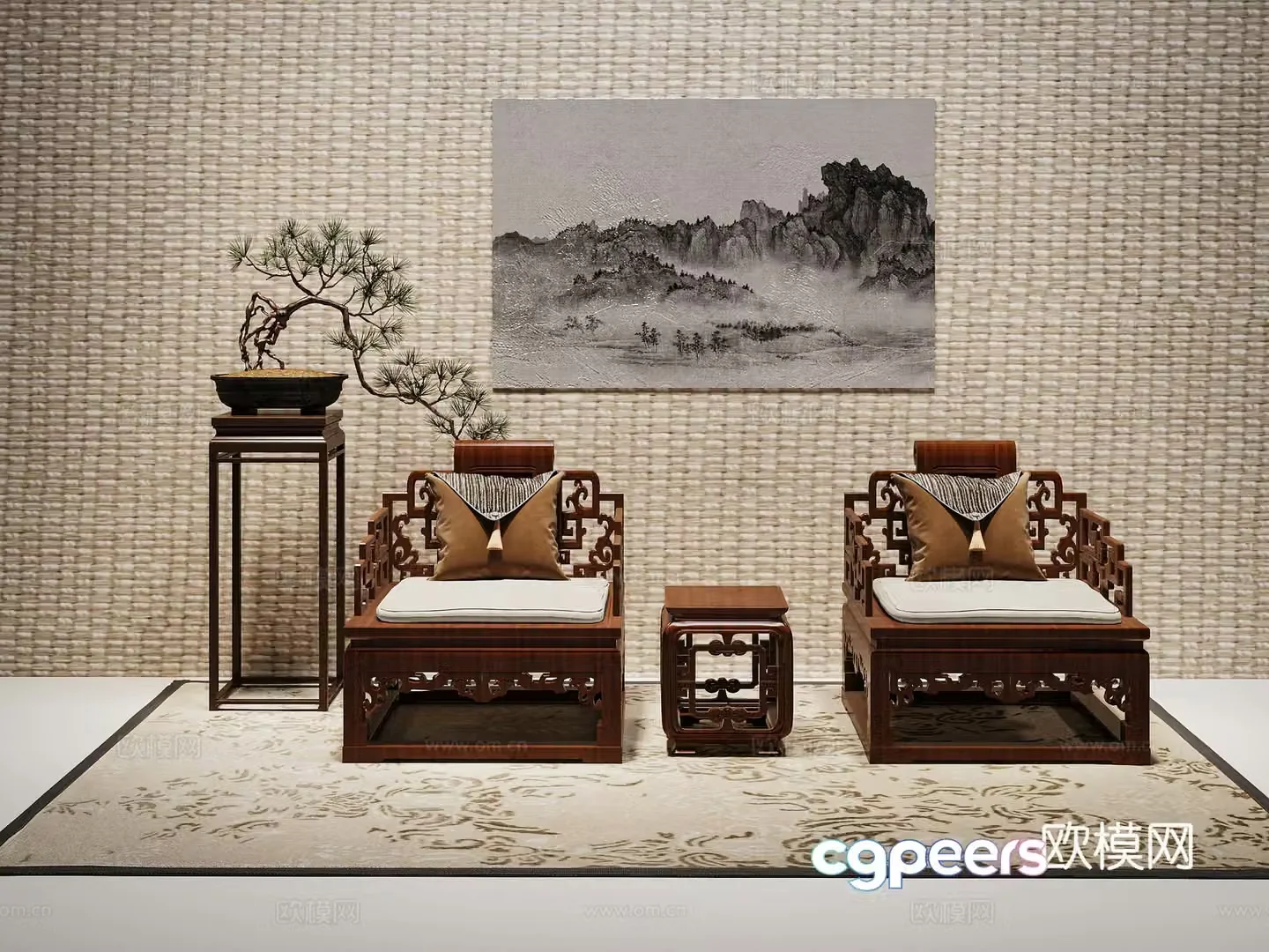 New Chinese single chair Chinese solid wood chair leisure chair Chinese office chair 3d model