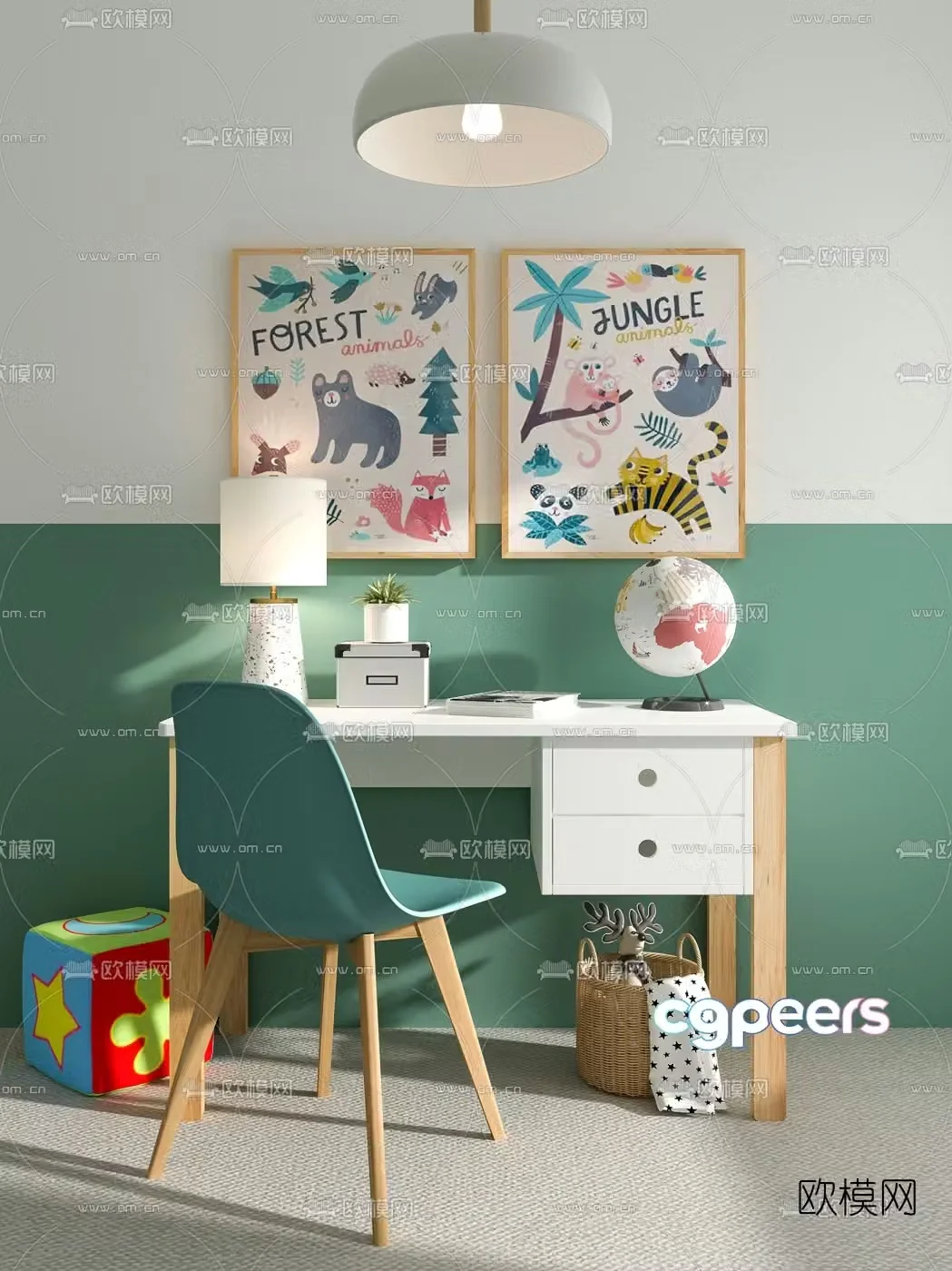 Nordic children’s desk and chair 3d model