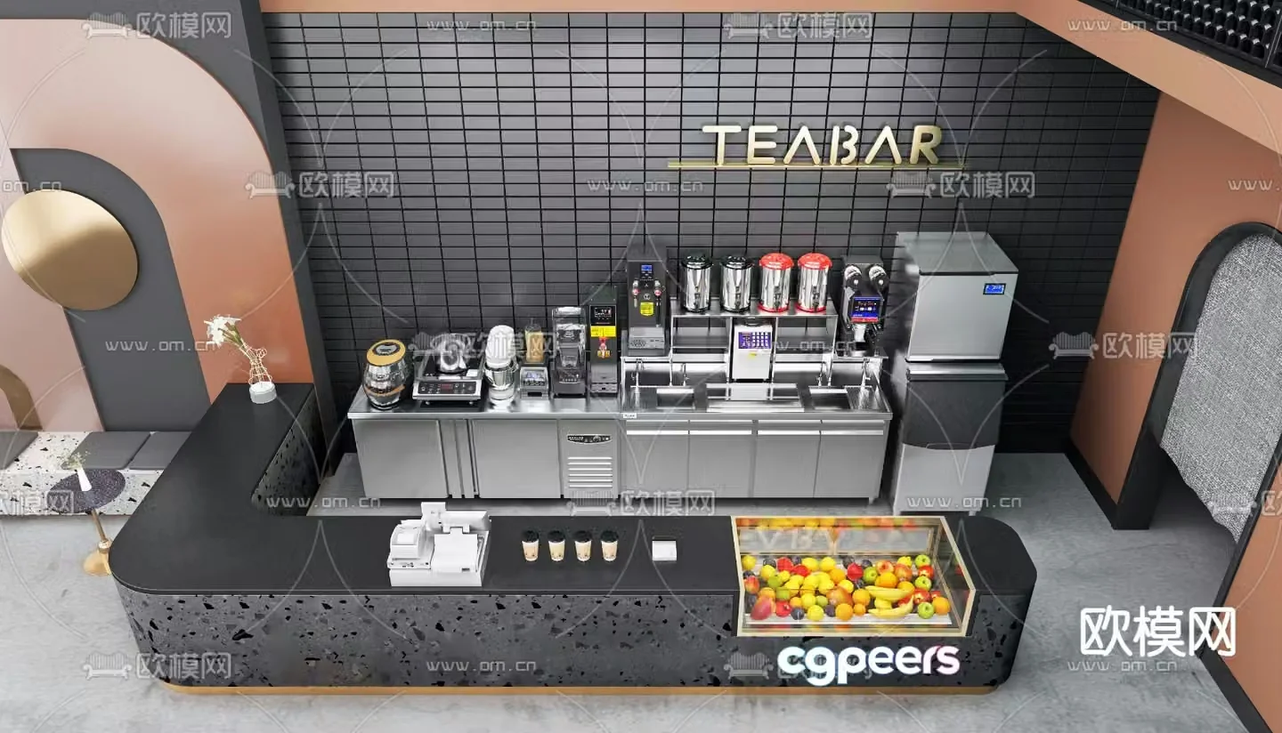 Milk tea shop operating table full set of equipment 3D models