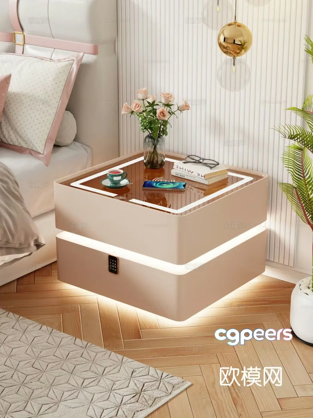 Creamy wind bedside table Bedside table Creamy wind bedroom Bedside table 3d model